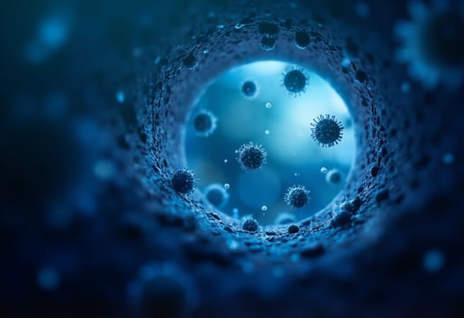 A blue tunnel with many viruses inside photo