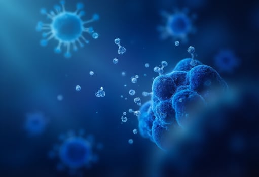 Blue Microbes in Abstract Scene photo