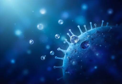 The coronavirus is shown in a blue background photo