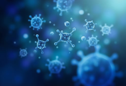 Virus and Germ Spread on Blue Surface photo