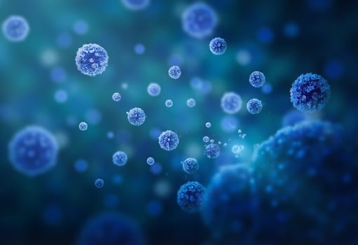 A group of viruses in a blue background photo