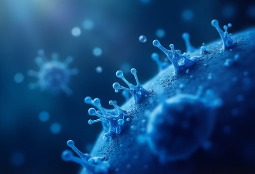 Blue virus on a dark background photo