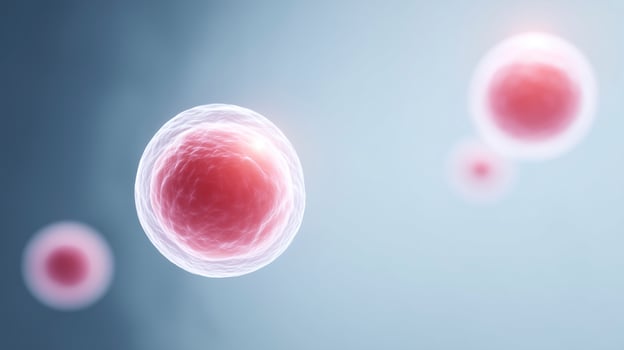 Abstract illustration of biological cells floating in a soft gradient background, showcasing intricate details and vibrant colors for scientific and educational purposes photo