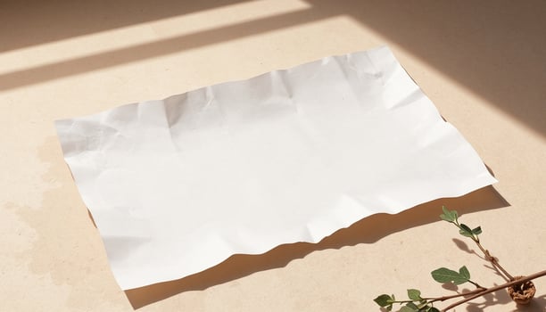 Blank paper on a table with a plant photo