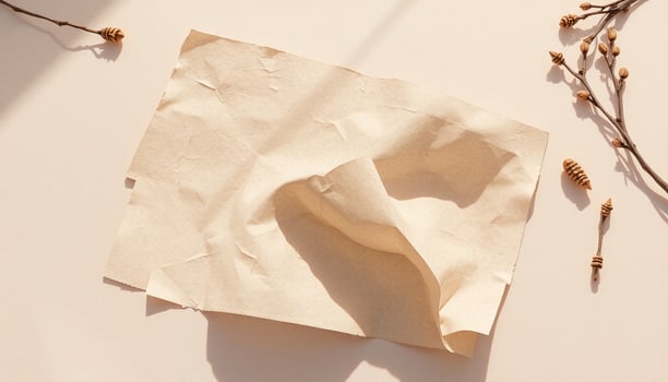 A piece of paper with dried leaves and twigs photo