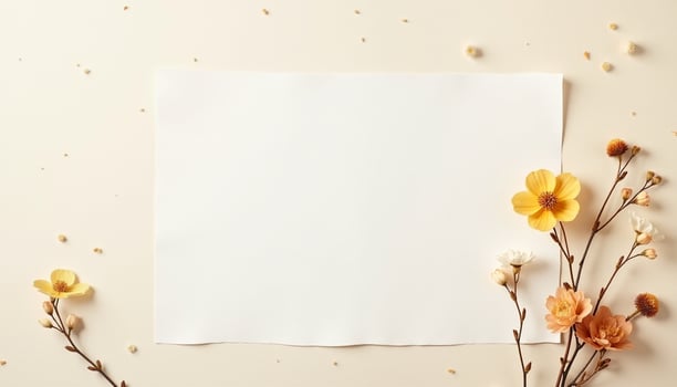 Blank paper with yellow flowers on a beige background photo