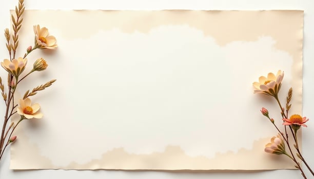Old paper with flowers on a white background photo
