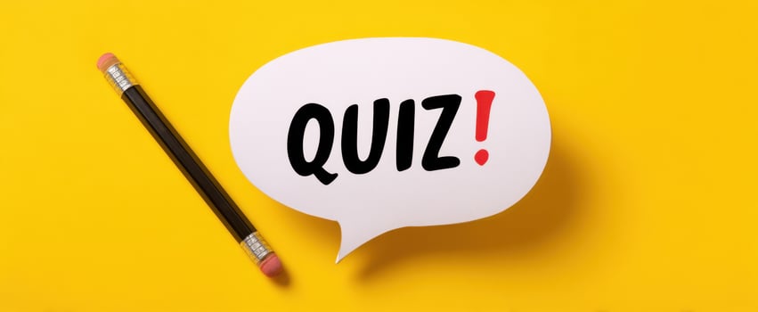 The Quiz Concept with a Creative Speech Bubble and Pencil on Yellow Background photo
