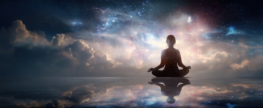 The Meditation Moment Amidst a Cosmic Universe and Starscape photo