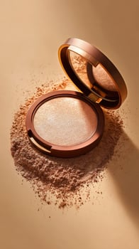 Stunning Highlighter Powder Displayed With Warm Lighting on a Soft Beige Background photo