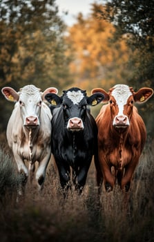 Cows in a Golden Sunset With a Gentle Shimmering Effect in the Background. photo