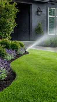 Lawn Watering System in Action During Bright Sunny Day photo