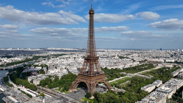 Landmark Paris Skyline in Paris France Island in France. Famous Cinematic. photo