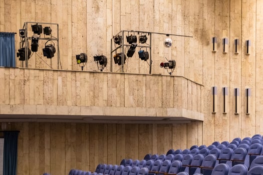 lights and spotlights in auditorium of theater photo