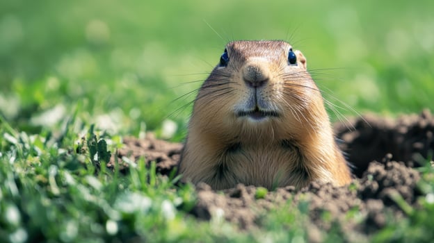 Close-up view of a prairie dog emerging from its burrow. photo