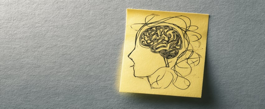 The creative sketch of a brain on a yellow sticky note. photo