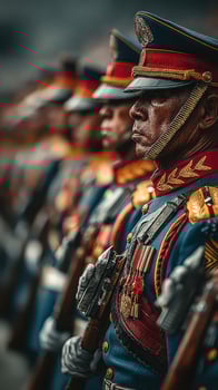 Soldiers in ceremonial dress participate in a parade showcasing military tradition and precision at an outdoor event photo