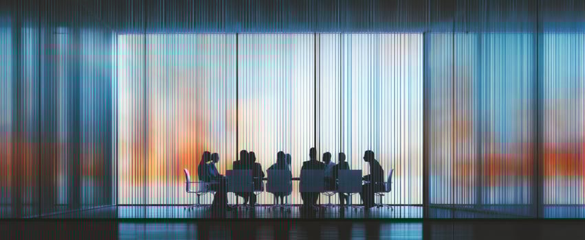 The silhouettes of a modern business meeting in a stylish conference room. photo