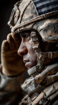 Soldier saluting during a military ceremony in a dusty environment at twilight photo