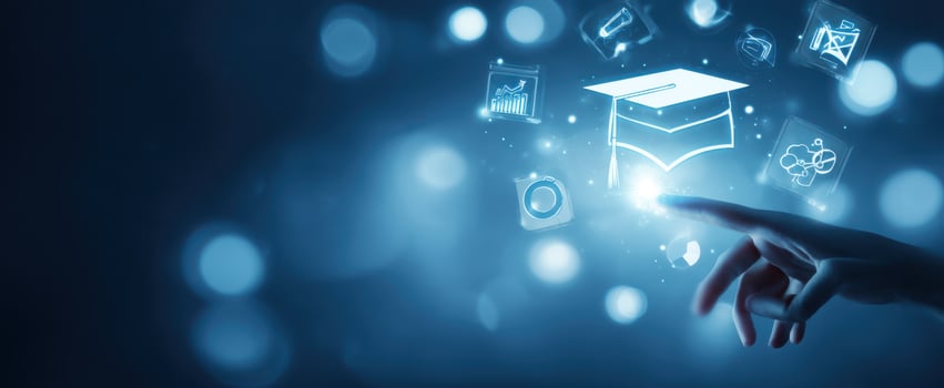 The digital graduation cap symbolizing modern educational technology and innovation. photo
