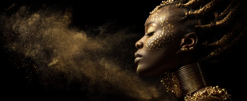 The magnificent portrait of a woman with golden accents and artistic flair. photo