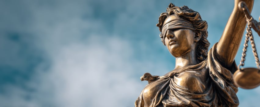 The majestic Lady Justice statue signifying law and fairness in society. photo