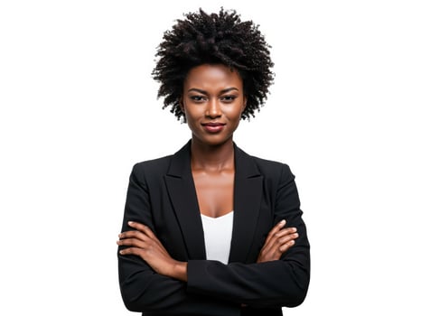 Woman in business suit crossing arms and staring confidently, isolated on white background photo
