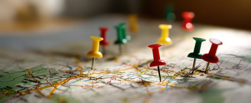The map with colorful pins representing destinations and travel plans. photo