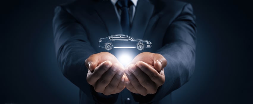 The businessman presenting a futuristic car concept in his hands. photo