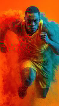 Dynamic athlete sprinting through colorful powder in a vibrant celebration of sports and energy photo