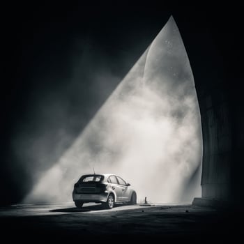 A car is parked in a tunnel with smoke coming out of it photo
