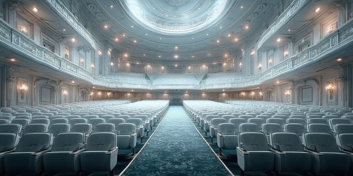 Elegant theater interior features plush seating and ornate architecture, showcasing a feeling of grandeur and anticipation for upcoming performances photo