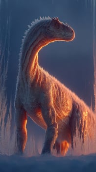 Mysterious dinosaur emerges from icy landscape during twilight hour showcasing intricate textures and details photo