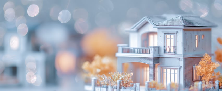 The charming model house with warm lights and aesthetic bokeh background. photo