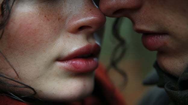 Close Up Romantic Couple Portrait Showing Tender Affection photo