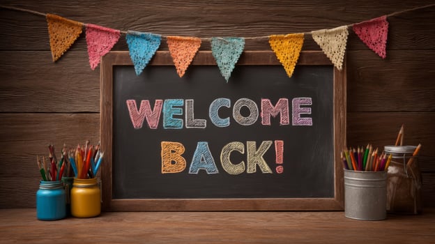 Colorful Welcome Back to School Chalkboard Sign photo