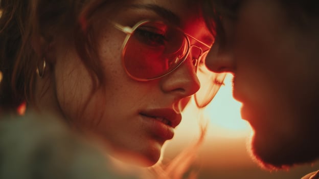 Romantic Couple Portrait at Sunset with Warm Lighting photo