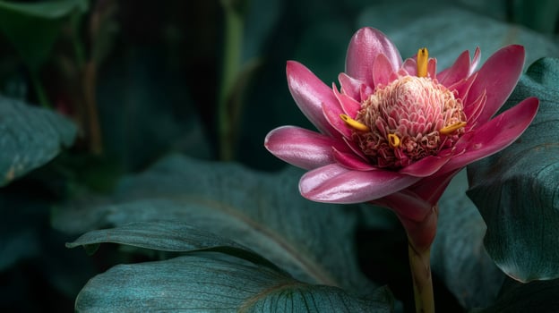 Closeup of a Pink Tropical Flower with Water Droplets photo