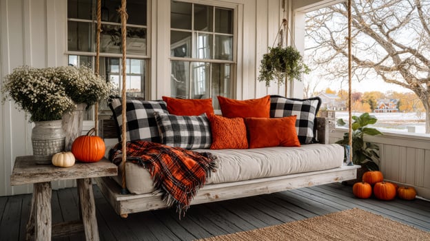 Rustic Porch Swing with Fall Decor photo