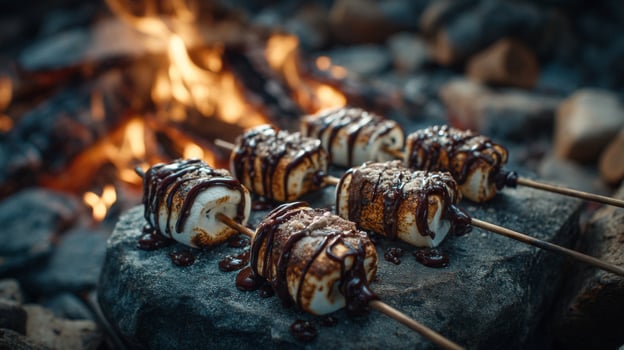 Roasted Marshmallows with Chocolate Drizzle near Campfire photo