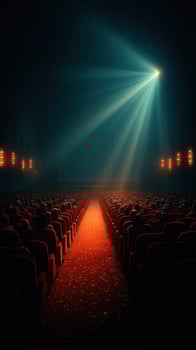 Audience awaits performance in an empty theater with dramatic lighting effects in the evening photo