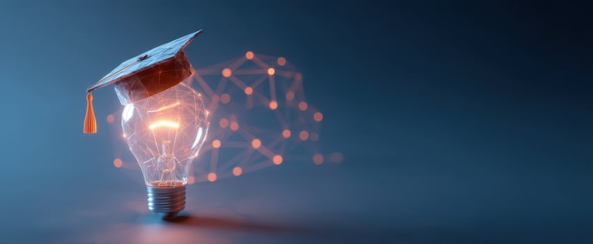 The Light Bulb Wearing a Graduation Cap Symbolizing Knowledge and Innovation photo