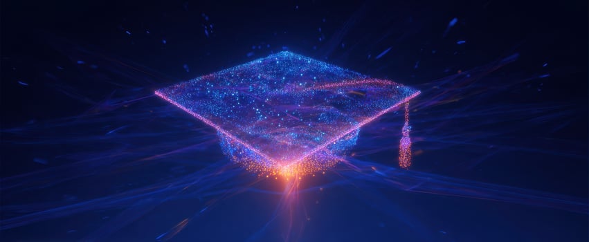 The Futuristic Graduation Cap Glowing with Digital Sparkles and Light photo