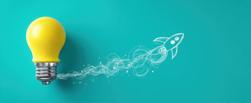 The Lightbulb Launching Ideas with a Rocket Motif for Innovation photo