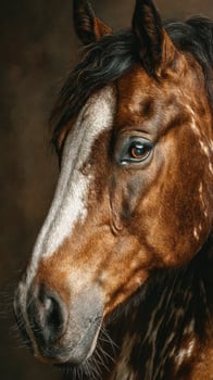 Majestic brown horse with striking coat and expressive eyes captured in detailed portrait style photo