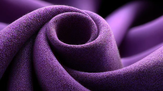 Textile abstract swirl showcasing rich purple fabric with intricate texture and depth in a dynamic close-up view photo