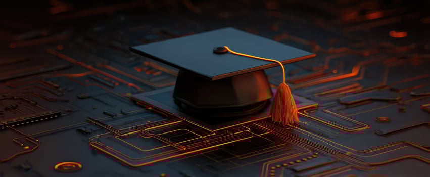 The graduation cap symbolizing the fusion of education and technology in modern learning. photo