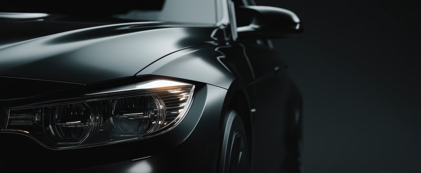 The black luxury car elegantly emphasizing its modern design and sleek features. photo