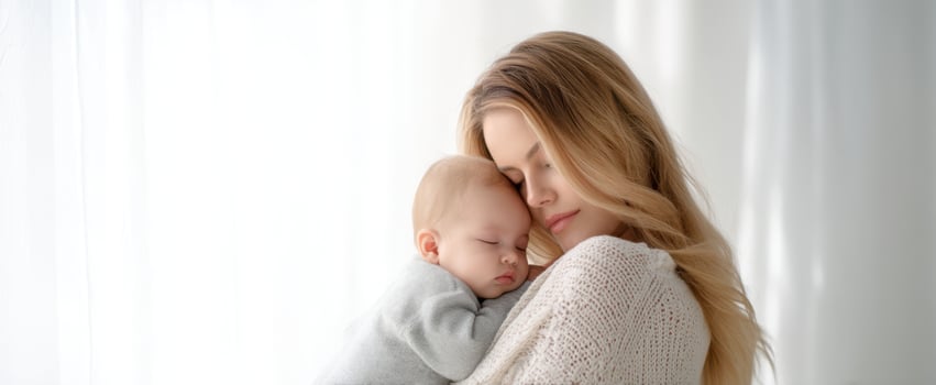 The serene moment of a mother embracing her sleeping baby. photo