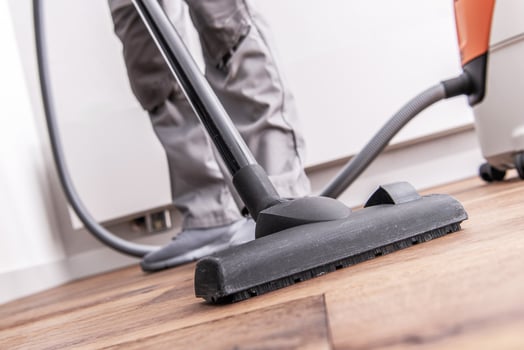 Vacuuming Floor With Modern Cleaner in a Bright Room During Daylight Hours photo